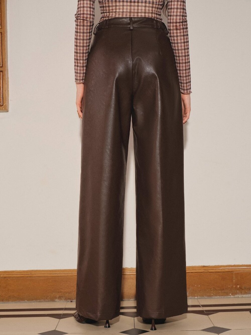 Mocha Brown Elegant Women's Zipper Fly Long Pants - Picture 2 of 5